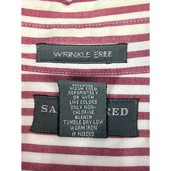 Saddlebred Men's Button Down Shirt Wrinkle Free XXL Red White Striped Cotton - Picture 4 of 9
